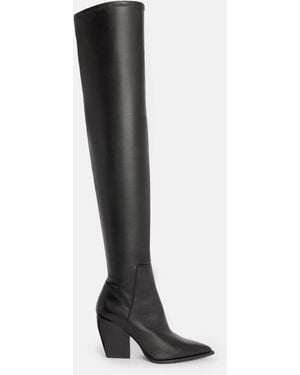 AllSaints Lara Stretchy Over The Knee Boots - White
