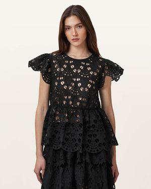 AllSaints Meadow Embroidered Short Sleeve Top - Black