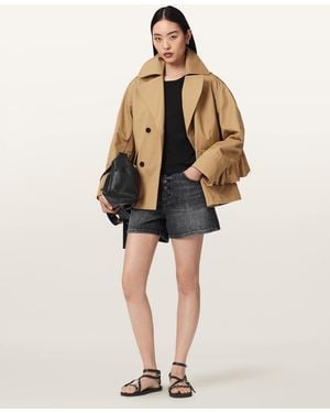 AllSaints Connie Relaxed Fit Double Breasted Trench Coat - Natural
