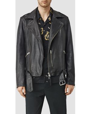 AllSaints Kahawa Leather Biker Jacket - Grey