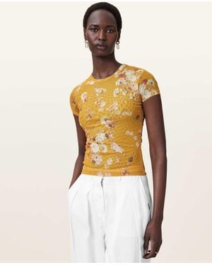 AllSaints Ellie Floral Print Mesh T-Shirt - Metallic