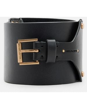 AllSaints Eden Leather Buckle Waist Belt,, Patent/Brass - White