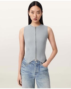 AllSaints Cruz Zip Slim Fit Waistcoat - Blue