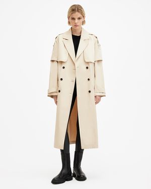 AllSaints Clyde Trench Coat With Removable Sleeves - Natural