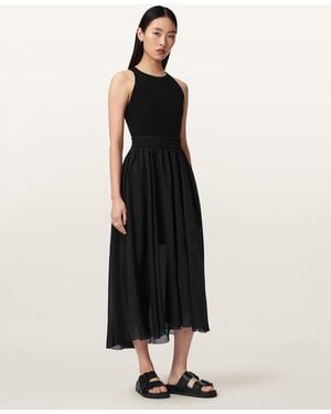 AllSaints Zenia Sleeveless Asymmetric Midi Dress - Black