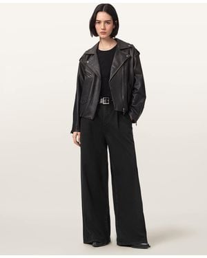 AllSaints Haze Pleated Wide Leg Jeans - Black