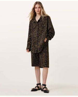 AllSaints Willow Leopard Print Denim Jacket - Black