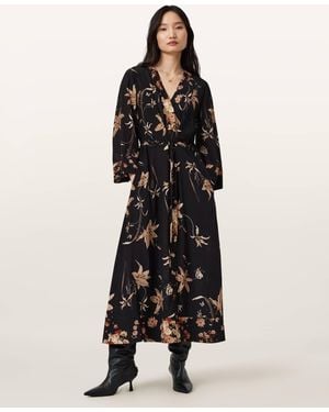 AllSaints Viscose Diana Floral Wrap Dress, /Us 0 - Black