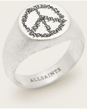 AllSaints Leon Sterling Peace Engraved Ring - White