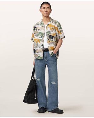 AllSaints Wader Short Sleeve Linen Blend Shirt - Blue