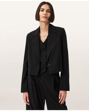 AllSaints Shores Cropped Relaxed Fit Blazer - Black