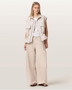 AllSaints Payton Distressed Barrel Leg Jeans - Natural