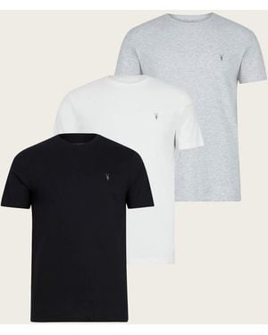 AllSaints Men's Cotton Slim Fit Pack Of 3 Tonic Crew T-shirts White Black And Grey Size: M - Multicolour