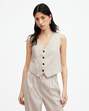 AllSaints Whitney Linen Blend V-neck Vest - White