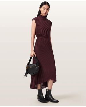 AllSaints Rayanna Pleated Midi Dress - Red