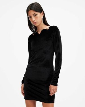 AllSaints Regina Velvet Sparkle Drawcord Mini Dress - Black