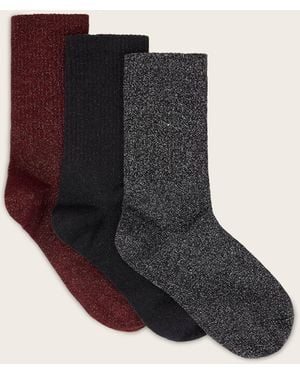 AllSaints Cotton/Polyester Metallic Socks 3 Pack, /M - Black
