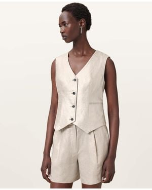 AllSaints Averie Relaxed Fit Linen Waistcoat - Natural