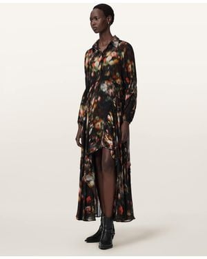 AllSaints Maria Relaxed Fit Floral Midi Dress - Black