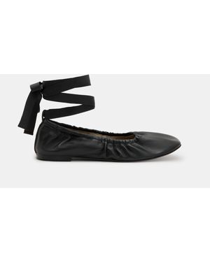 AllSaints Alia Leather Ribbon Ballet Court Shoes - White