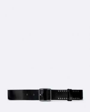 AllSaints Wyatt Bar-Buckle Studded Leather Belt - White