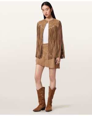 AllSaints Carter Whipstitch Suede Tassel Gilet - Natural