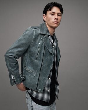 AllSaints Ark Two Tone Leather Slim Biker Jacket - Grey