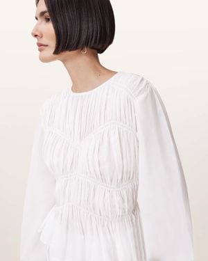 AllSaints Melani Round Neck Gathered Top - White