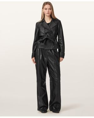 AllSaints Okena Cropped Leather Jacket - Black
