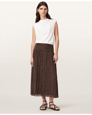 AllSaints Asal Asymmetric Ruched Maxi Skirt - Natural