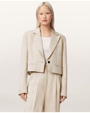 AllSaints Viscose/Linen Helena Single Breasted Cropped Blazer, /Us 2 - Natural