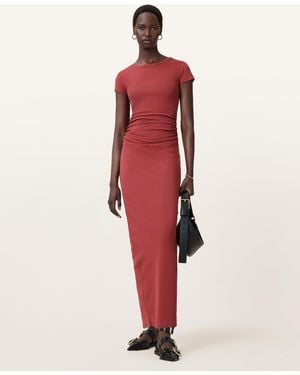 AllSaints Katarina Short Sleeve Slim Fit Midi Dress - Red