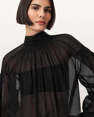 AllSaints Pearla High Neck Sheer Top - Black