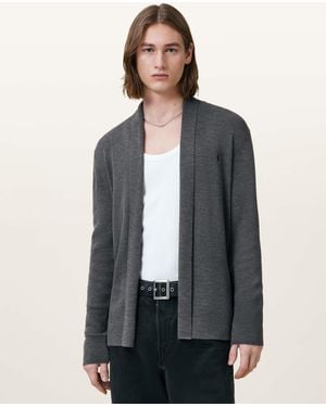 AllSaints Mode Merino Ramskull Open Cardigan,, Carter - Grey
