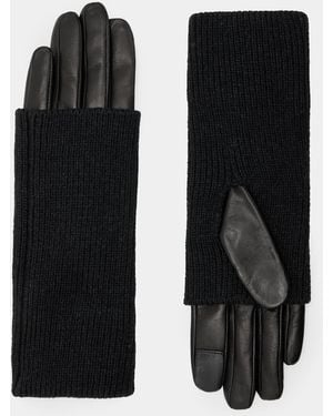 AllSaints Zoya Knitted Cuff Leather Gloves - Black