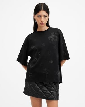 AllSaints Amelie Embellished Relaxed Fit T-Shirt - Black