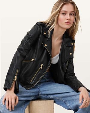 AllSaints Sheep Leather Balfern Leather Biker Jacket, /Us 12 - Black