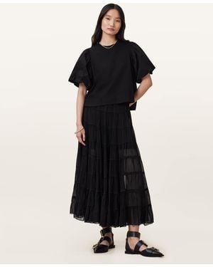 AllSaints Eva Tiered Midi Skirt - Black
