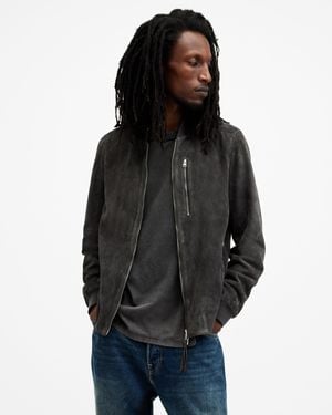 AllSaints Kemble Suede Bomber Jacket,, Soot - Black