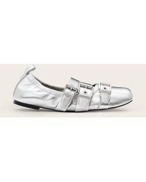 AllSaints Aurora Metallic Leather Ballet Shoe - White