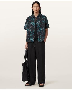 AllSaints Fortune Short Sleeve Linen Blend Boxy Shirt - Blue