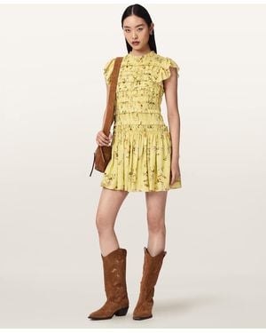 AllSaints Lauren Floral Ruffle Mini Dress - Yellow