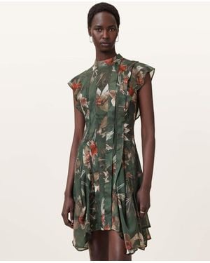AllSaints Fleur Printed Asymmetric Mini Dress - Green