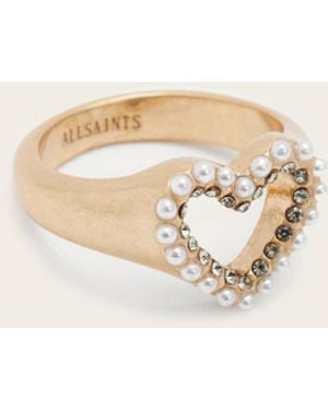 AllSaints Vida Heart Bead Embellished Signet Ring - Natural