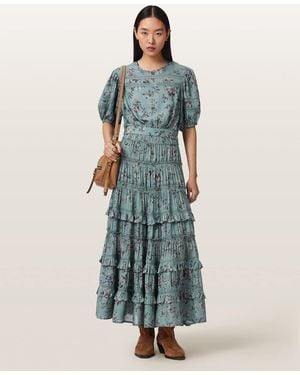 AllSaints Polyester Talia Printed Midi Skirt, /Us 2 - Blue