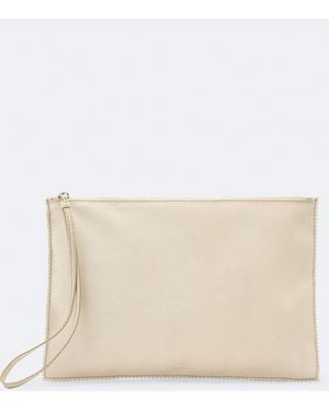 AllSaints Siloh Pinked-Edge Large Leather Pouch - Natural