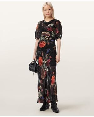 AllSaints Polyester Tiwa Floral Midi Dress, /Us 0 - Multicolour