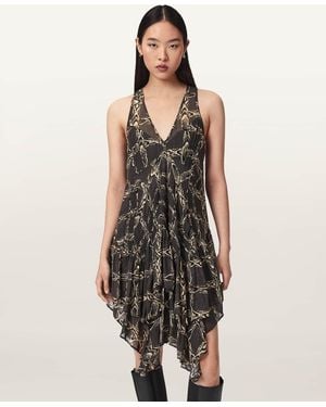 AllSaints Gretel Asymmetric Tiered Midi Dress - Black