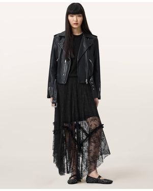 AllSaints Polyamide Josie Tiered Lace Midi Skirt, /Us 6 - Black