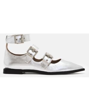 AllSaints Susan Buckle Metallic Leather Shoes - White